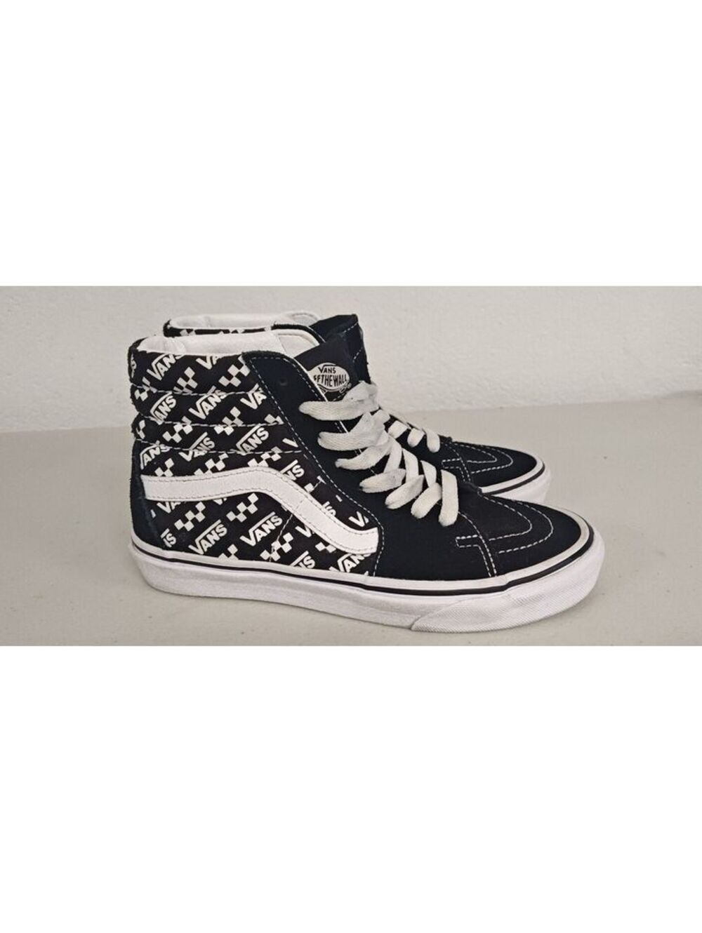 Vans Sk8-Hi All Over Logo Black White High Top Sneakers Men 4.5 Women 6
